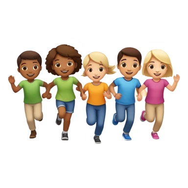 group of children hopping together, fun and friendly sticker