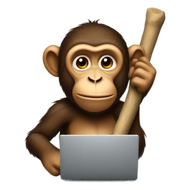 A monkey with a stick in his left hand and a laptop in his right sticker