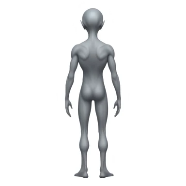 fullbody gray alien leaning and looking over his shoulder, rear backview sticker