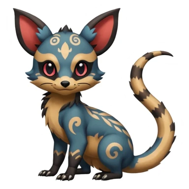 Rare warm-colored exotic cute epic aesthetic gothic colorful Salandit-Eevee-Civet-species-Fakemon-hybrid-creature, with intricate tattoo markings, full body sticker