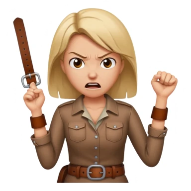 mom with a belt in her hands and an angry expression on her facd sticker