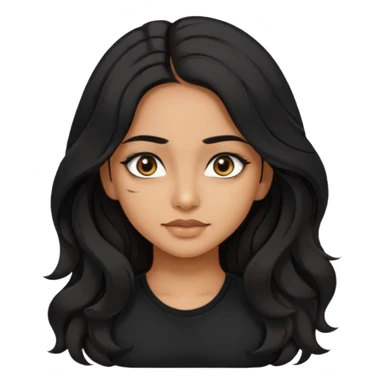 a pretty tan indian bratz girl. eyeliner on, wearing a black tshirt. wavy long BLACK coloured hair sticker