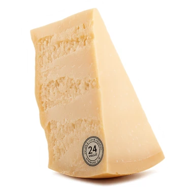 Realistic style piece of Parmigiano Reggiano inspired by the reference image, isolated with no background, natural details, natural position, photorealistic rendering. sticker