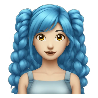 Young girl blue hair twin tail very long hair sticker