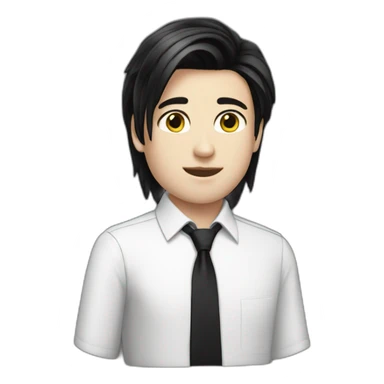 androgynous white boy bang black straight hair white shirt black tie sticker