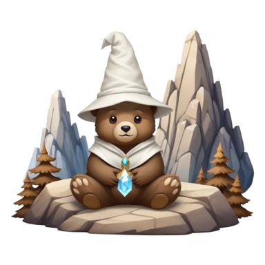 Bear on mountain with a white wizard hat sticker