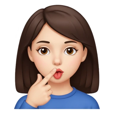 A brunette girl sucks her index finger with her mouth. sticker