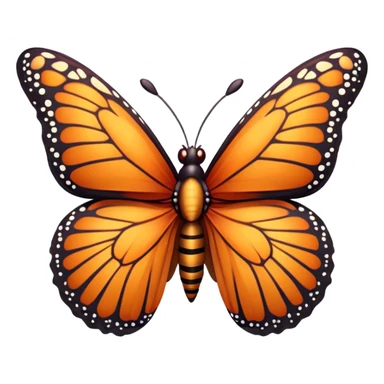 Cinematic Realistic Cute monarch Butterfly Portrait Emoji, Head tilted playfully and inquisitively, featuring vibrantly patterned ruby wings with intricate detailing and a charming, petite body with round, sparkling eyes full of warm curiosity, rendered with lifelike precision and natural highlights, high shine, affectionate and spirited, styled with a touch of whimsical garden delight, soft glowing outline, capturing the essence of a mischievous yet lovable monarch butterfly that seems poised to flutter playfully into your arms! sticker