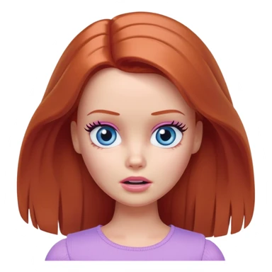 Barbie girl Chestnut-red Shoulder-length hair and blue eyes is In pale purple clothes a Feels terrified sticker