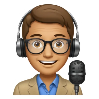 Un locutor de radio, moreno, con gafas sticker