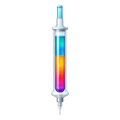 Medical syringe with colorful liquid inside sticker