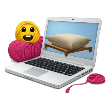 Laptop on a bed and yarn sticker