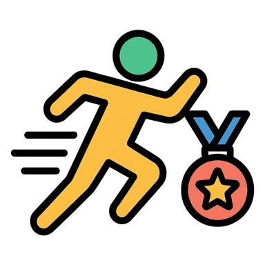 fresh inviting abstract logo for athlete beginner subscription with motion lines and medal sticker