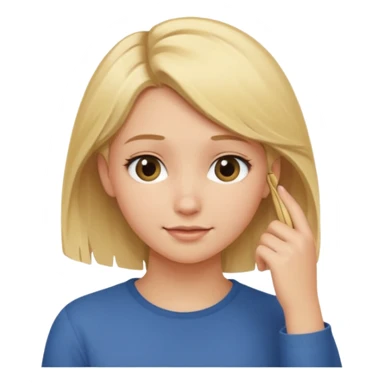 blonde girl tucking her hair behind her ear, slightly looking down, soft smile  sticker