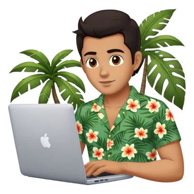 A digital nomad in Bali working on a laptop sticker