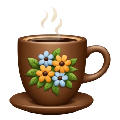 Brown cup of coffee with flowers pattern  sticker