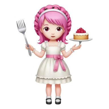 Isolated detaile illustration incredibly raspberry torte doll figurine full body with pink hair and a raspberry hairband sticker