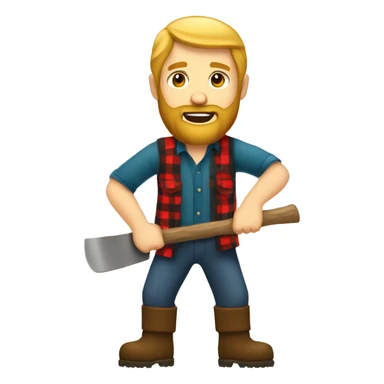 white man lumberjack with beard blond hair chopping firewood sticker