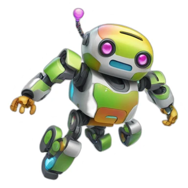 a cheerful multi-colored jumping robot sticker