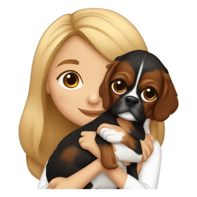 cute girl hugging two black and brown cavalier king charles spaniel  sticker
