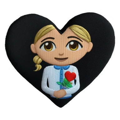 A Ukrainian teacher in an embroidered shirt holds a heart in her hands sticker