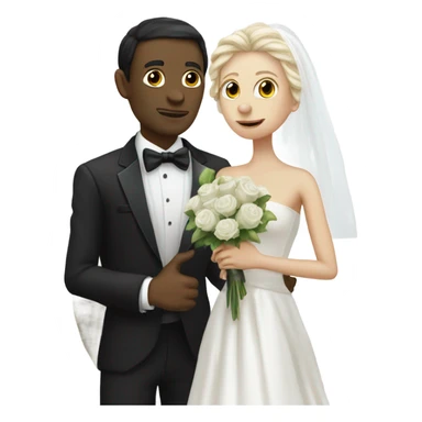 White humman man in a tuxedo holding, Alien reprilian woman in wedding dress, and one , hands getting married sticker