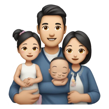 Korean mum and dad in their 30s with a 4-year-old baby girl and 1-year-old baby boy sticker