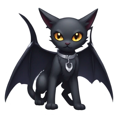   cool edgy beautiful anime-style ethereal dark-punk-themed animal vampiric cat-hybrid Fakemon with fangs and bat-wing-ears with a collar full body sticker