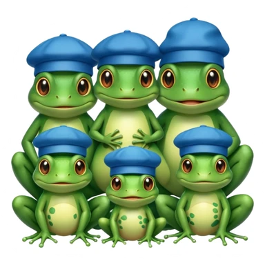 a family of frogs wearing blue hats, parent frogs and baby frogs sticker