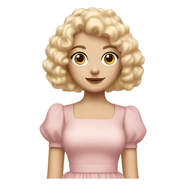 pale girl with bangs and long blonde curly hair and a pastel pink puff sleeve dress sticker