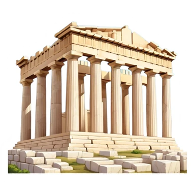Cinematic Realistic Acropolis Landmark Emoji, showing the Parthenon standing proudly atop the Acropolis hill, with its marble columns glowing under the warm Athenian sunlight against a blue sky. sticker