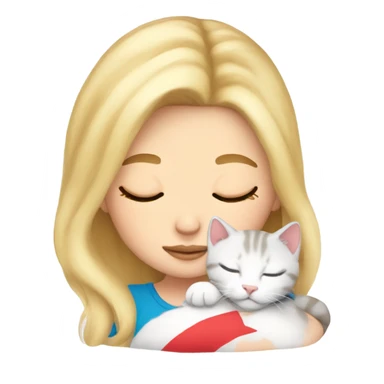 White girl blond hair sleeping with tricolor kitty sticker