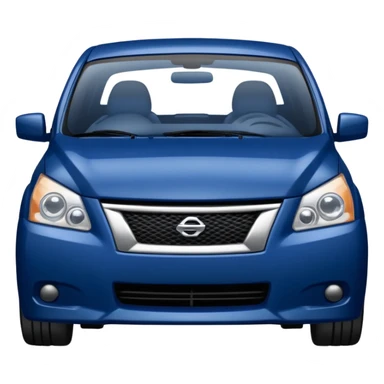 a dark blue Nissan Sentra with a sad face sticker