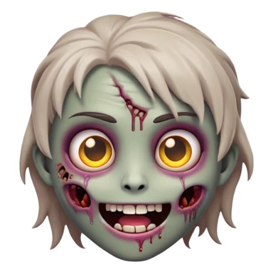 Cinematic Cute Zombie Portrait Emoji, with a delightfully quirky, slightly disheveled face in muted ashen hues, featuring quirky bright eyes and a playful, stitched-together smile, simplified yet irresistibly charming, highly detailed with a soft glowing outline that captures the adorable, offbeat spirit of a zombie who’s more cute than creepy! sticker