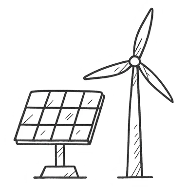 hand-drawn outline of a solar panel and windmill sticker