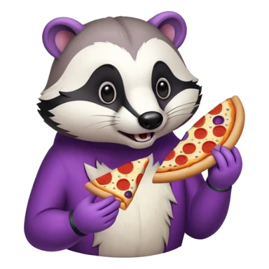 badger eating pizza purple and white sticker