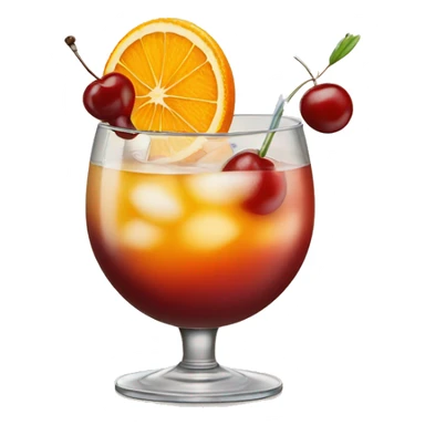 Cocktail garnished with an orange and a cherry sticker