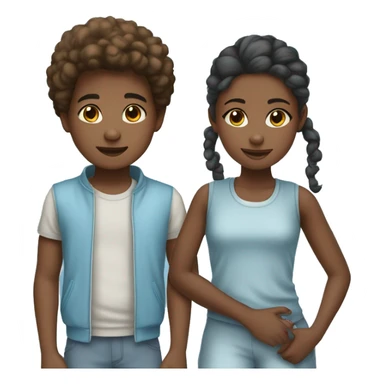 young african american boy and girl wear sky blue clothes sticker