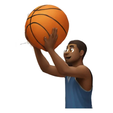 Man playing basketball while lifting up building sticker