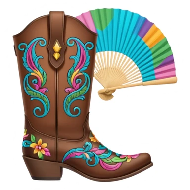 Cowboy boots in front of an open hand held fan sticker