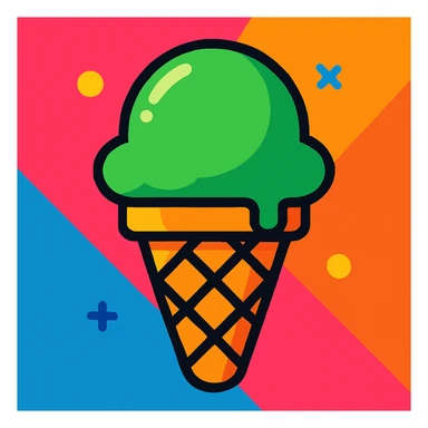 ice cream with a green ball, vibrant and playful style sticker