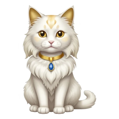 Fancy white fluffy long-haired sophisticated elegant sitting pet cat with a gold-sapphire collar (full body)  sticker
