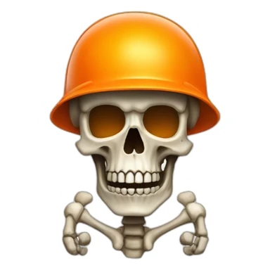 Skeleton skull with orange safety helmet sticker