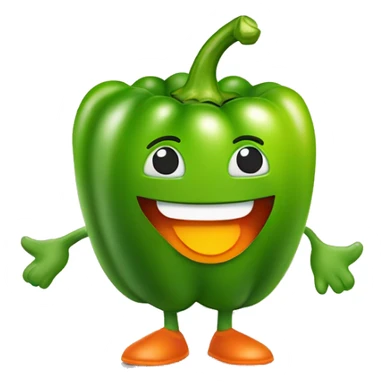 "Draw a friendly green bell pepper character with bright eyes and an orange smile. It stands on a red line, making an 'OK' sign with both hands. The character is shiny and radiates positive energy." sticker
