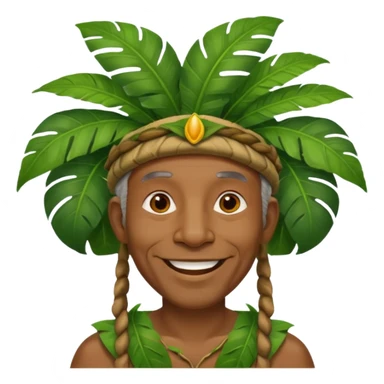 a old black man with jungle wearing a large leaf headgear bye  sticker