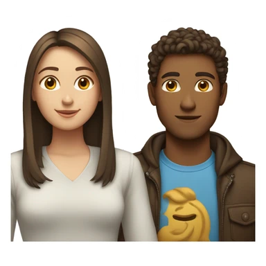 Girl with long straight brown hair next to guy guy with short curly brown hair sticker