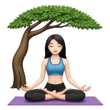 white girl with black long hair doing yoga tree postion sticker