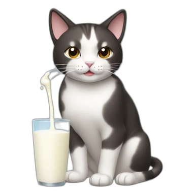 Asian cat drinks milk from a bottle sticker