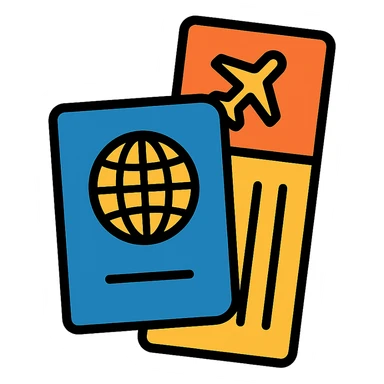 a passport and boarding pass in a modern icon style sticker