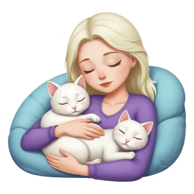 White kitty sleeping on blobde white girl's lap sticker